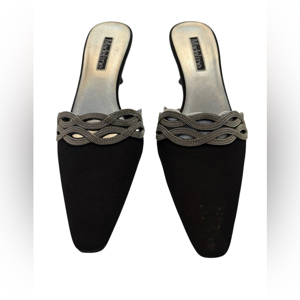 Madeline Black Mules with Silver Detailing